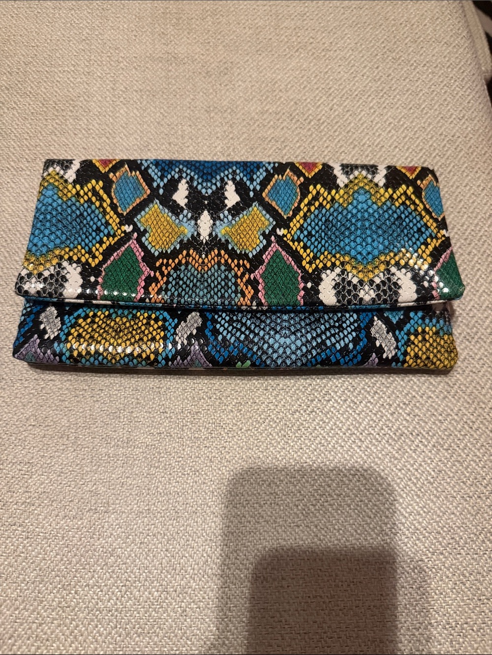 Steve Madden Multicolor Snake-Print Foldover Clutch with tags